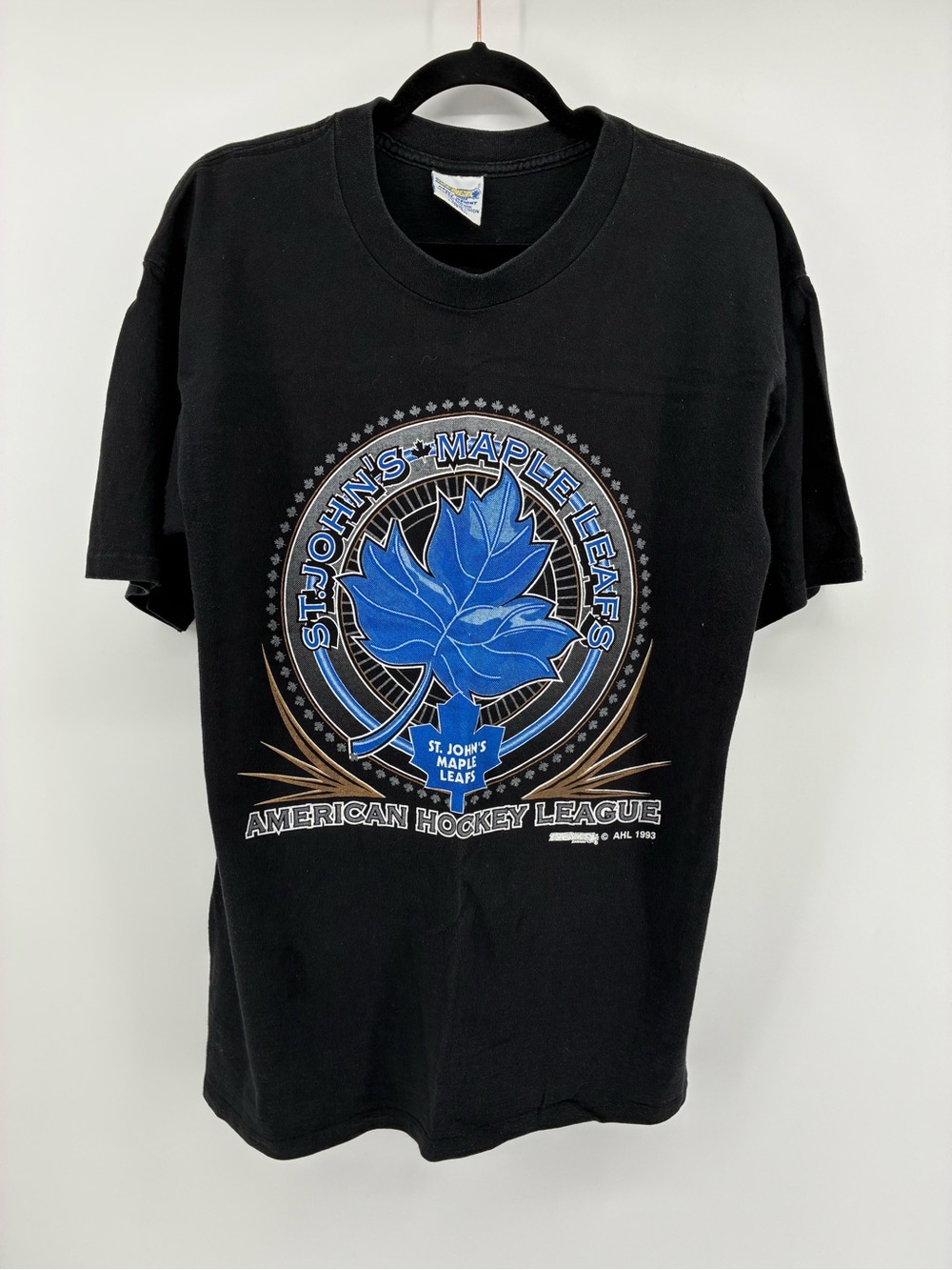 St. John's Maple Leafs Black Graphic Hockey T-Shirt 1993 American Hockey League